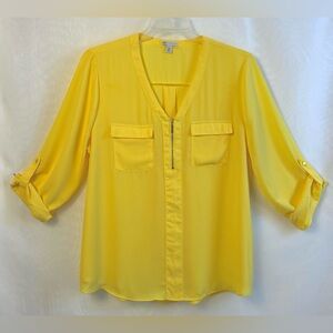 Cato Women’s Lightweight Yellow Roll Tab Sleeves Chiffon Blouse /  XL